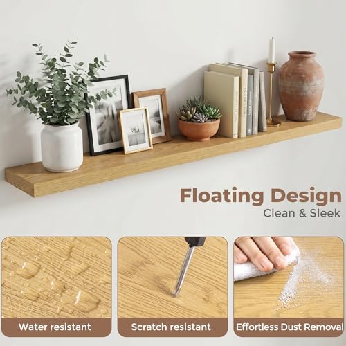 72 Inch Floating Shelves for Wall, 8"D Wood Storage Shelves, Oak Finish