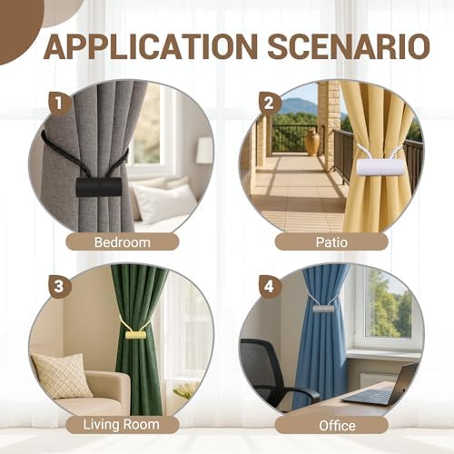 Hion Magnetic Curtain Tiebacks Beige 4pcs, Curtain Holdbacks Hooks Holders