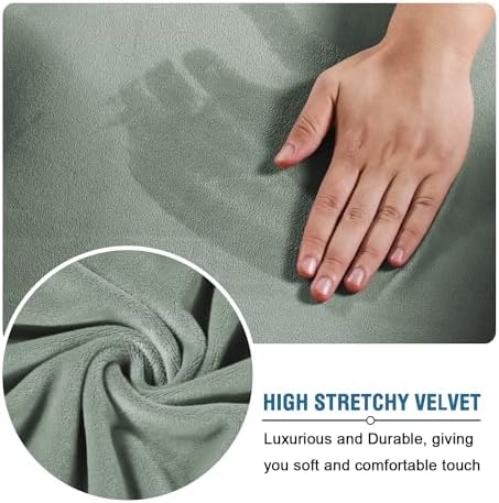H.VERSAILTEX Real Velvet Plush 3 Piece Stretch Sofa Covers Couch Covers for 2 Cushion Couch Sofa Slipcovers Width Up to 90 Inch Thick Soft Stay in Place (Large Sofa, Sea Grass)