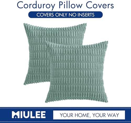 MIULEE Corduroy Decorative Throw Pillow Covers 20x20 Teal Green Pack of 2