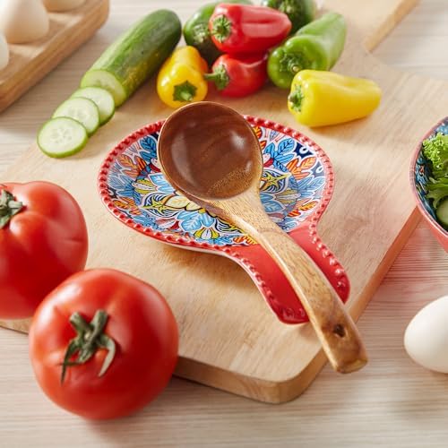 vancasso 7.7 Inch Ceramic Spoon Rest, Bohemian Stove Top, Red
