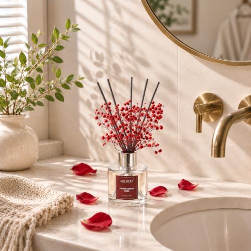Airkeep Reed Diffuser Set,3.38 fl oz (100 ml) - Sandalwood Rose Oil Diffusers with 8 Reed Sticks,Home Fragrance Reed Diffuser for Bathroom Shelf Decor
