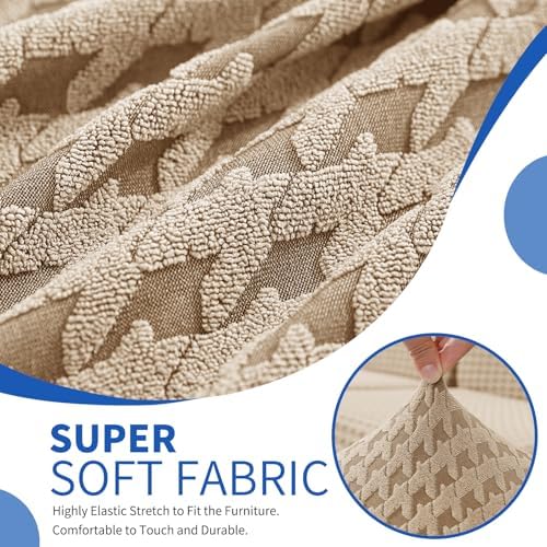 MAXIJIN 4 Pieces Stretch Oversized Couch Covers for 3 Cushion Sofa Covers Washable Sofa Slipcovers Thick Soft Furniture Protector with Non Slip Strap (Khaki), 91"-110"(3 XL Cushions)