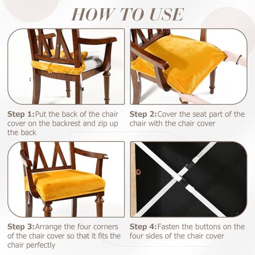 Havawish Extra Wide Dining Chair Seat Covers, Yellow, Velvet, 1 Pcs