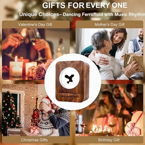 Housewarming Gifts,Ferrofluid Speaker Music Mate,Dancing Ferrofluid Music Mate,Walnut Wood,Desk Stress Relief,Symbiosis in a Bottle, Magnetic Fluid Toys, （unvoiced）