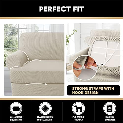 PrinceDeco T Cushion Loveseat Slipcover 3 Pieces Sofa Covers for T Cushion Sofa Stretch Slip Covers for 2 Cushion Couch with 2 Individual T Shape Seat Covers Width Up to 76", Island Fossi