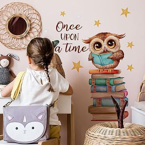 Owl Books Educational Wall Decals Reading Corner Wall Stickers for Classroom Kids Bedroom Preschool Wall Decor
