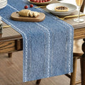 Artoid Mode Blue Rustic Cotton Linen Table Runner, Seasonal Embroidered Hollow Kitchen Dining Table Decoration for Home Party Decor 13x90 Inch