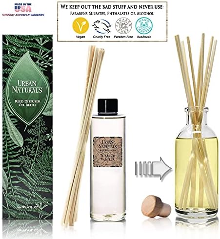 Urban Naturals Tobacco Vanilla Reed Diffuser Refill Set | Includes a Free Set of Reed Sticks! 4 oz | Great Gift Idea Home Fragrance Lovers!