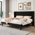 SHA CERLIN King Size Velvet Bed Frame, Tufted Wingback Headboard, Black
