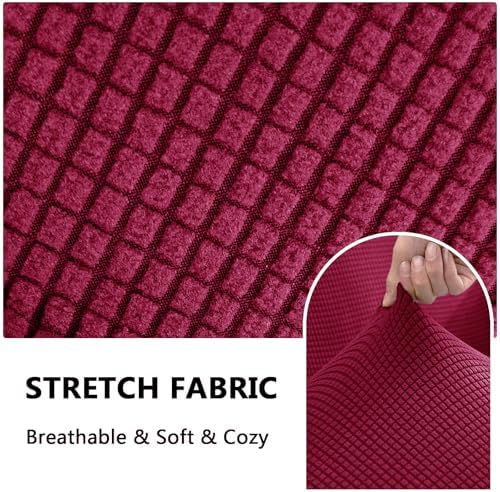 3 Piece Stretch Matching Chair and Ottoman Slipcover Set, Jacquard Arm Chair/Ottoman/Fitted Seat Covers, Non-Slip Accent Armchair and Foot Stool Slip Cover (Wine,3 Pieces Set)