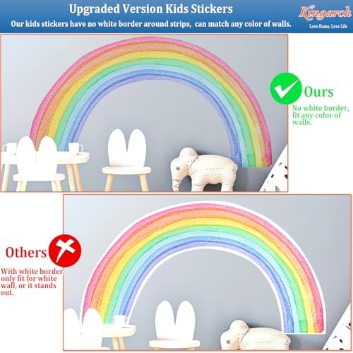 Large Watercolor Rainbow Wall Decals, Colorful Peel and Stick Vinyl Nursery Wall Decor, Removable Home Room Wall Decor Murals Stickers for Kids Girls Toddler Bedroom Living Room Playroom