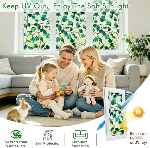 SOMWISE Frosted Window Privacy Film, Decorative Sun Heat Blocking, Anti UV