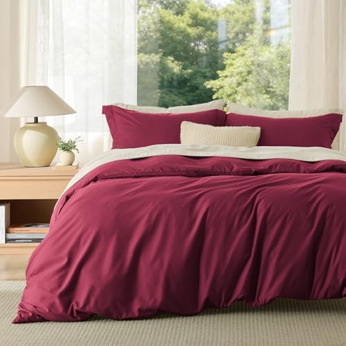 Bedsure Duvet Cover Full Size, Soft Double Brushed Bedding Set, 3Pcs, Red