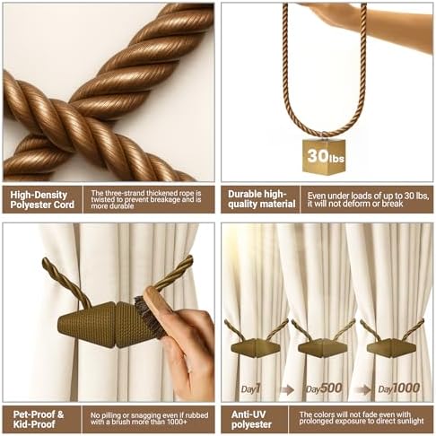 Hion Magnetic Curtain Tiebacks Dark Brown 2pcs, Curtain Holdbacks Hooks