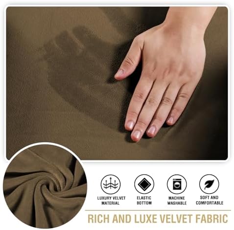 H.VERSAILTEX Stretch Velvet 2 Piece T Cushion Sofa Slipcovers for Living Room Individually Sofa Covers for 2 Cushion Seat Cushion Covers Stay with Elastic Bands (Sofa, Bronze Brown)