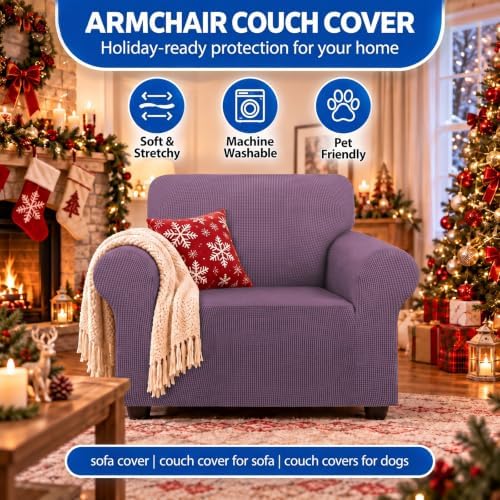 KEKUOU Stretch Chair Sofa Slipcover, Single Couch Cover,Dark Purple