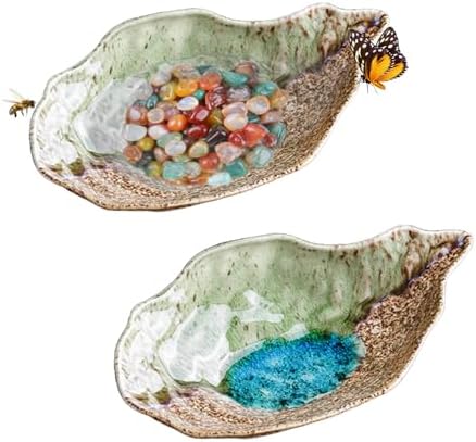 2PCS Butterfly Watering Station Outdoors Butterfly Feeders Garden Butterfly Feeder Ceramics Butterfly Puddler with 3.5 Ounce Colored Stones for Garden Lawn Decor