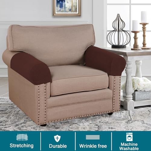 Turquoize Stretch Armrest Covers for Chairs and Sofas Couch Arm Covers for Sofa Spandex Jacquard Armrest Cover Anti-Slip Furniture Protector Armchair Slipcovers for Recliner Set of 2, Burnt Brick