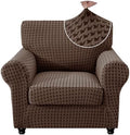 MAXIJIN 2 Pieces Stretch Chair Cover Armchair Covers for Living Room Thick Soft Chair Slipcovers with Arms Dogs Pet Single Sofa Couch Protector with Elastic Bottom (Brown, 31"-46")