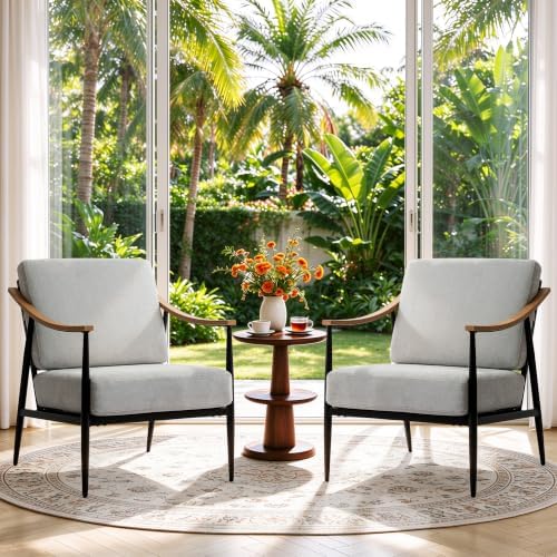 RNKSFX Modern Accent Chairs Set of 2 for Living Room Bedroom Mid Century Arm Chairs Upholstered Office Accent Chairs Comfy Waiting Room Chairs with Metal Frame, Grey