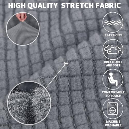 JIVINER Super Stretch Chair Sofa Slipcovers 1-Piece Jacquard Chair Covers for Living Room Soft Anti Slip 1 Seater Couch Furniture Protector Small Checks for Kids Pets (Chair, Light Gray)