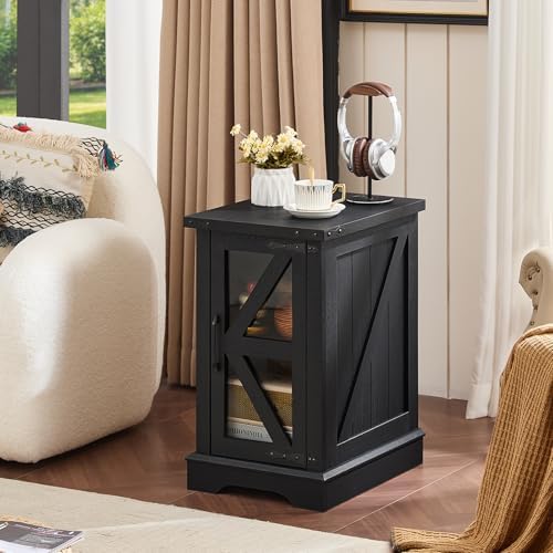 Joaxswe Narrow Night Stand Set 2 with Glass Barn Door