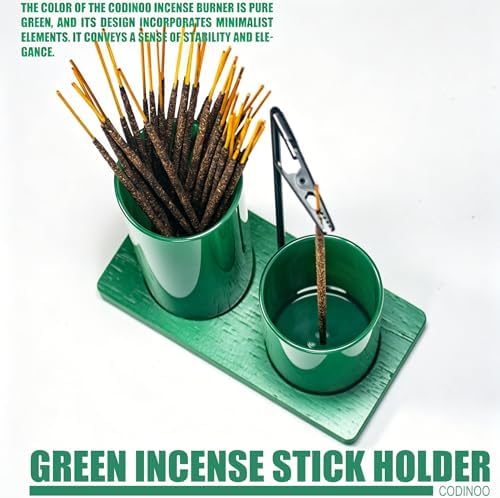 2 in 1 Incense Holder for Sticks Incense Burner Holder with Storage,Glass Upside Down Incense Holder for Sticks with Glass Ash Catcher for Meditation Yoga Spa Room Home Decor[Full Green]