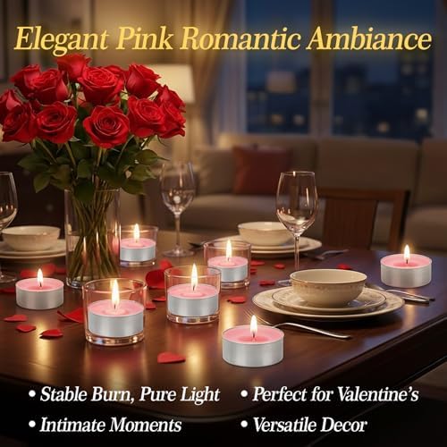 MAQIHAN 25 Pack Pink Tea Light Candles - Mini Soy Wax Votive Candle Set