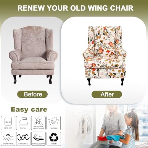 NILUOH Wingback Chair Covers 2-Piece, Armchair Slipcovers for Living Room