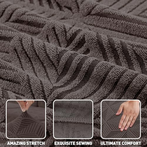 ZNSAYOTX Stretch Couch Cover, 1 Piece Oversized Sofa Covers for 3 Cushion Couch, Jacquard Sofa Slipcovers with Elastic Bottom Thickened Furniture Protector for Dog Cat Pet (X-Large, Brown)