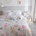 Floral Girls Duvet Cover Twin 100% Cotton Floral Bird Print Bedding Set Garden Style Flower Duvet Cover Breathable Aesthetic Cottagecore Comforter Cover Reversible Striped Bedding Set for Kids Teens