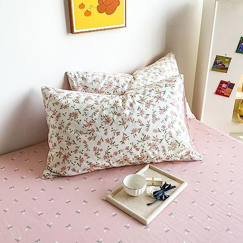 HighBuy White Cotton Floral Duvet Cover Full Girl Pink Floral Bedding Set Garden Style Botanical Coquette Bedding Comforter Cover with Zipper Closure,Cottagecore Duvet Cover Set Full,2 Pillowcases