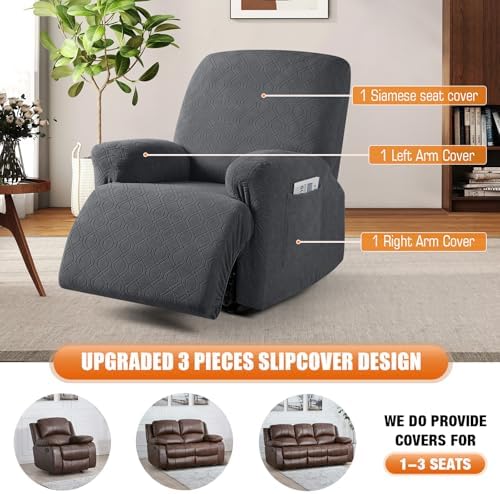VANSOFY Stretch Recliner Chair Cover, Slipcover, Charcoal Gray, 1 Seater
