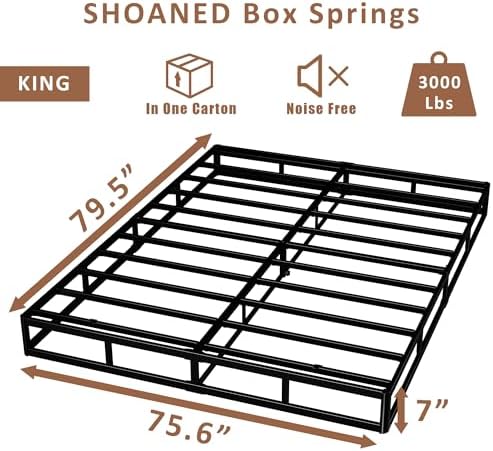 7 Inch King Box Spring - Metal Frame Mattress Foundation Memory Foam Basics Bed Base Heavy Duty Box Springs No Noise, 3000lbs Max Weight Capacity