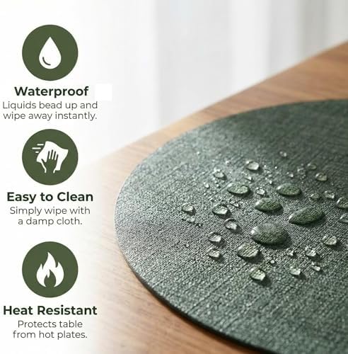 Faux Leather Oval Placemats Set of 8, Green