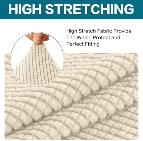 Turquoize 2 Piece Chair Covers Chair Slipcovers for Living Room Small Armchair Cover with Arms Washable Furniture Cover for Chairs Feature Thick Jacquard Fabric (Small Armchair, Biscotti Beige)