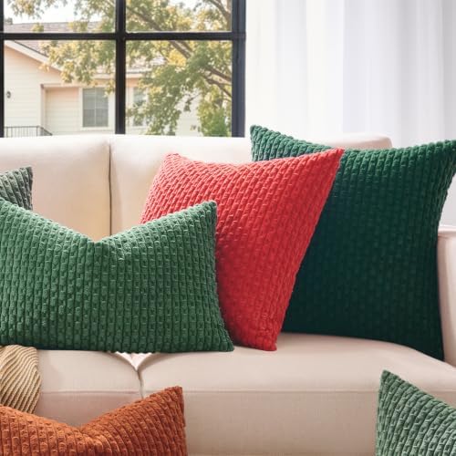 Kevin Textile Soft Corduroy 18x18 Inch Pillow Covers 2 Pack, Dark Green