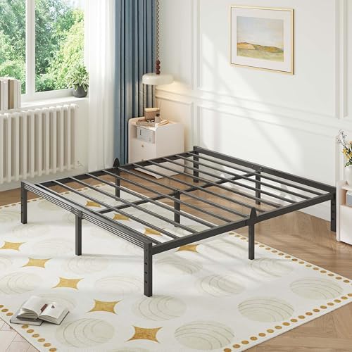 14 Inch Metal Queen Bed Frame Mattress Anti-Slip Design, No Box Spring Needed, Easy Assembly, Noise-Free, Tools Included, Ideal for Bedrooms, Guest Rooms, Dorms, Hotels & B&Bs