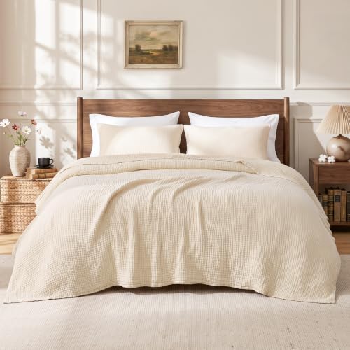 Love's cabin 100% Cotton Muslin Blanket King Size for Bed, Beige