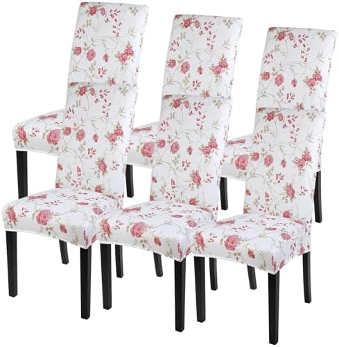 SearchI Dining Room Chair Covers Set of 6, Stretch Printed Floral Parsons Chair Slipcovers Removable Washable Kitchen Chair Protector Cover for Dining Room, Hotel, Ceremony (Floral Pattern)