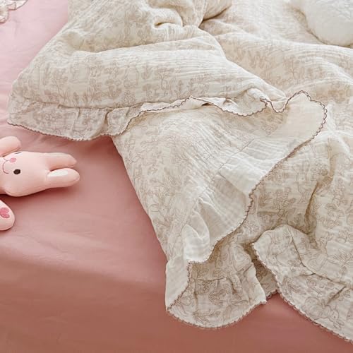 Forest Rabbit Print Muslin Duvet Cover Twin with Ruffles, No Pillow