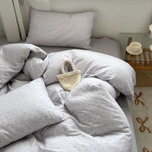 Polka Dot Duvet Cover Full Size Grey Boho Comforter Cover Full Size 100% Cotton Double Gauze Country Soft Duvet Cover Set with Zipper Farmhouse Girl Bedding Set Cute Duvet Protector