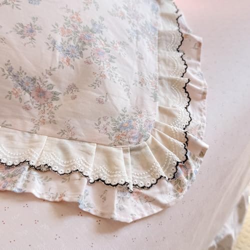 Garden Flower Duvet Cover Set Muslin Cotton Queen(90"x90"),Pink Blue