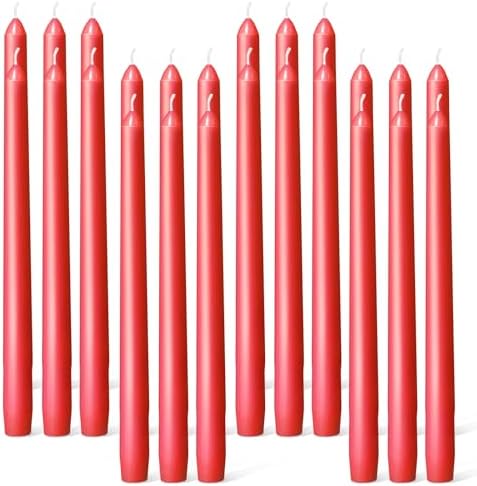 Everymoment Red Taper Candles - 24 Pack 10 Inch Candlesticks - Dripless & Smokeless for 8 Hours - Unscented Paraffin Wax - Ideal for Valentine’s Day Christmas Wedding Halloween Holiday & Home Decor