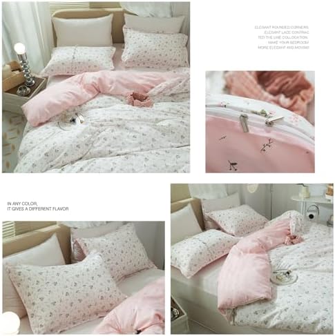 LifeTB Pink Flower Duvet Cover Twin XL Girls Aesthetic Floral Duvet Cover White Soft 100% Cotton Flower Bedding Set Cottage Floral Comforter Cover with Zipper Closure, Breathable, Easy Care
