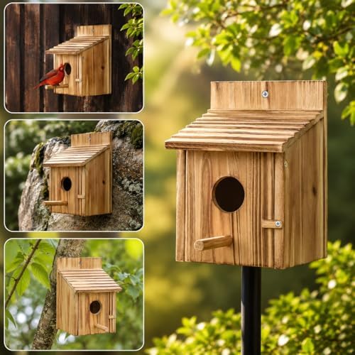 NATUREYLWL Wooden Birdhouse with Lift-Up Front Cleaning Door