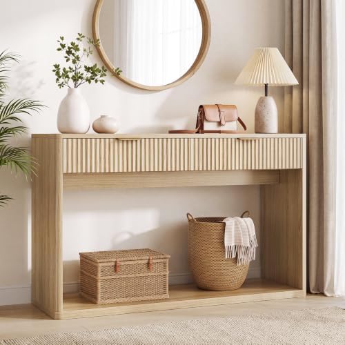 IRONCK 47" Fluted Console Table for Entryway with 2 Large Drawers, Oak