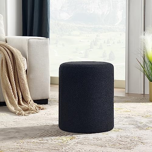 Get Set Style Modern Round Ottoman with Soft Padded Seat, Vanity Stool for Makeup, Upholstered Foot Stool for Living Room, Bedroom