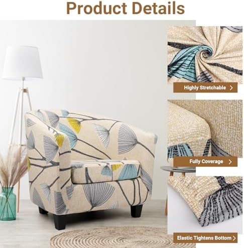 Barrel Chair Slipcovers, 1-Piece Beige/Grey Club Chair Covers Slipcover 2 Pack, Removable Couch Furniture Protector Round Soft Armchair Sofa Cover for Bar Living Room Bedroom Hotel Counter